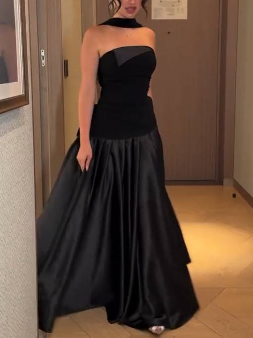 Scarf Velvet Spliced Maxi Dress