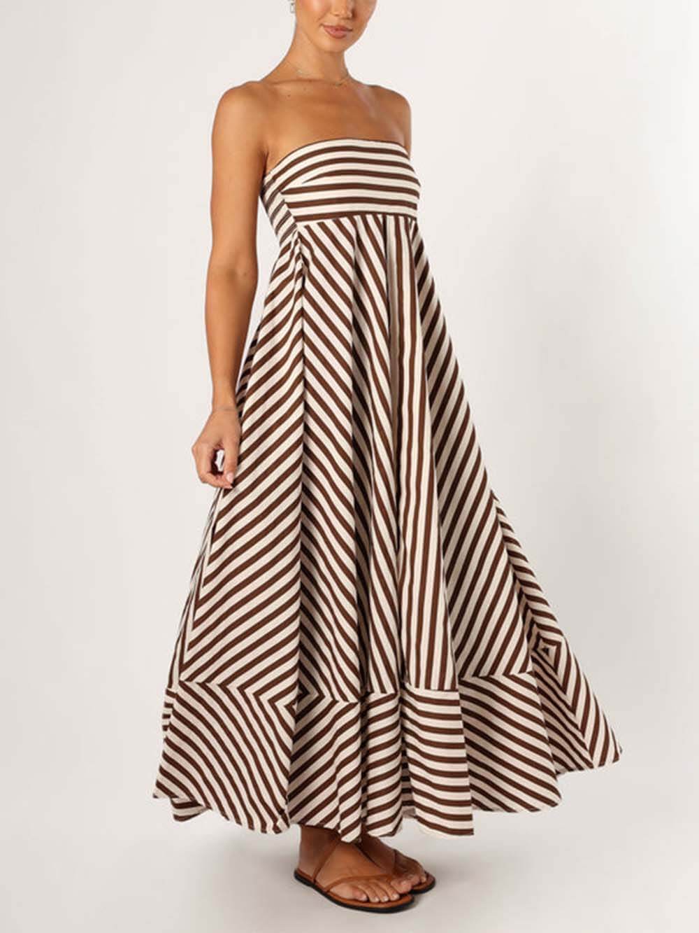 Elegante strapless maxi-jurk met bandeau-strepen en kleurblokken