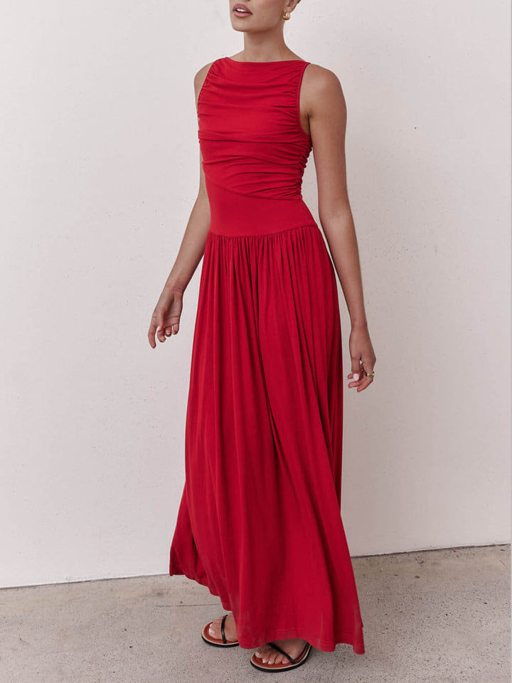 Elegant Pleated Sleeveless Maxi Dress