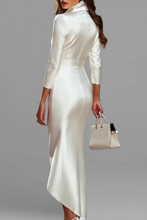 Elegant Stand-neck Midi Dress