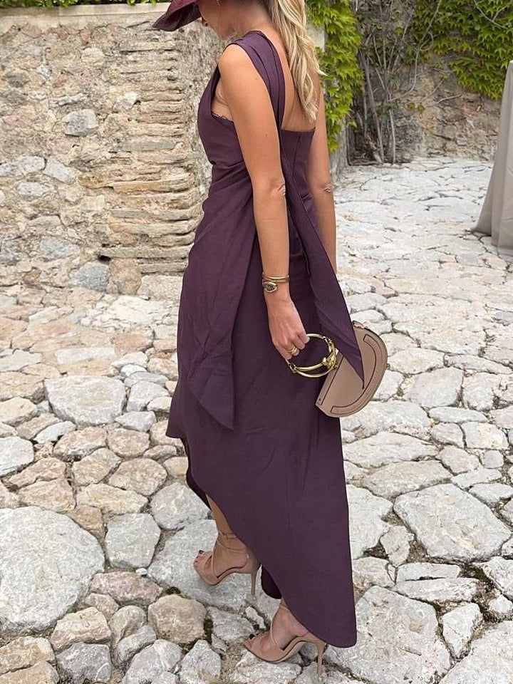 Oblique Shoulder Asymmetric Design Dress