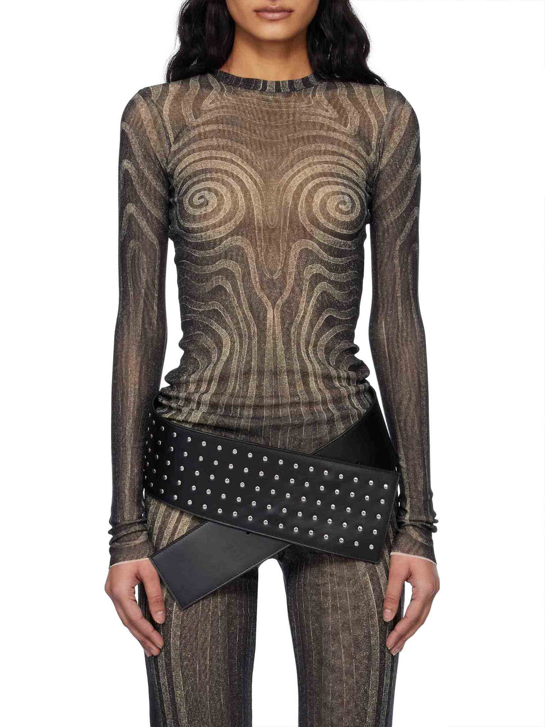 Abstract Print Stretch Knit Wide-Leg Pants