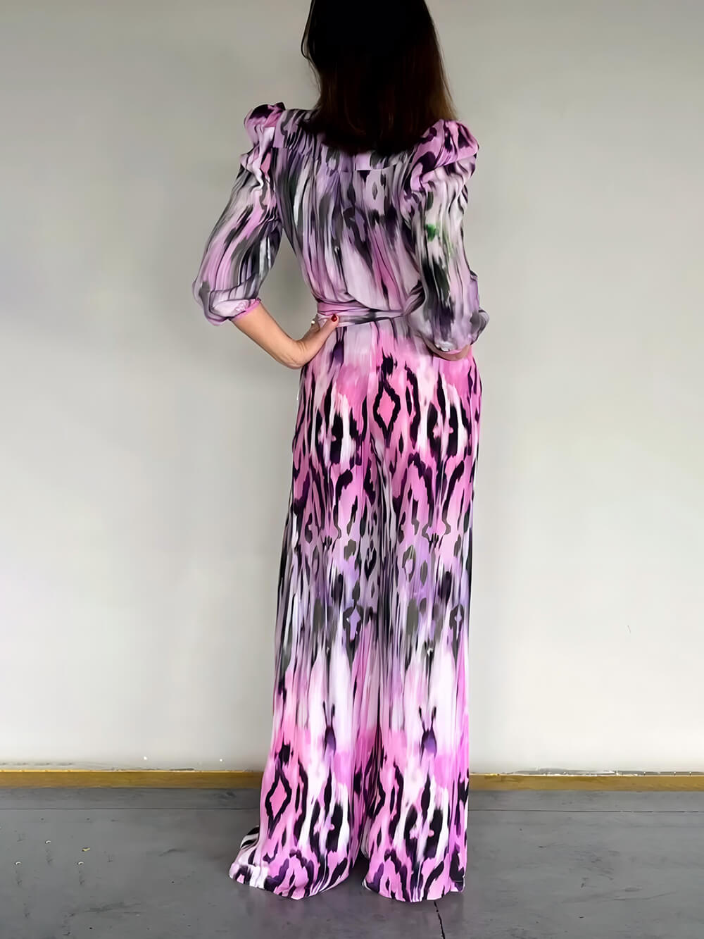 Exquisite Floral Print Pleated Tie-Waist Wide-Leg Jumpsuit