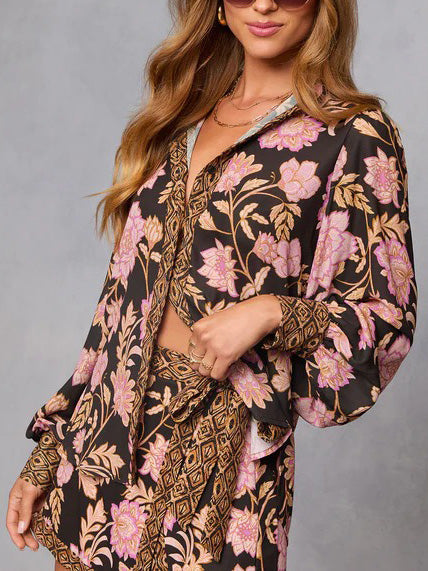 Casual Bohemian Floral Print Long-sleeved Shirt