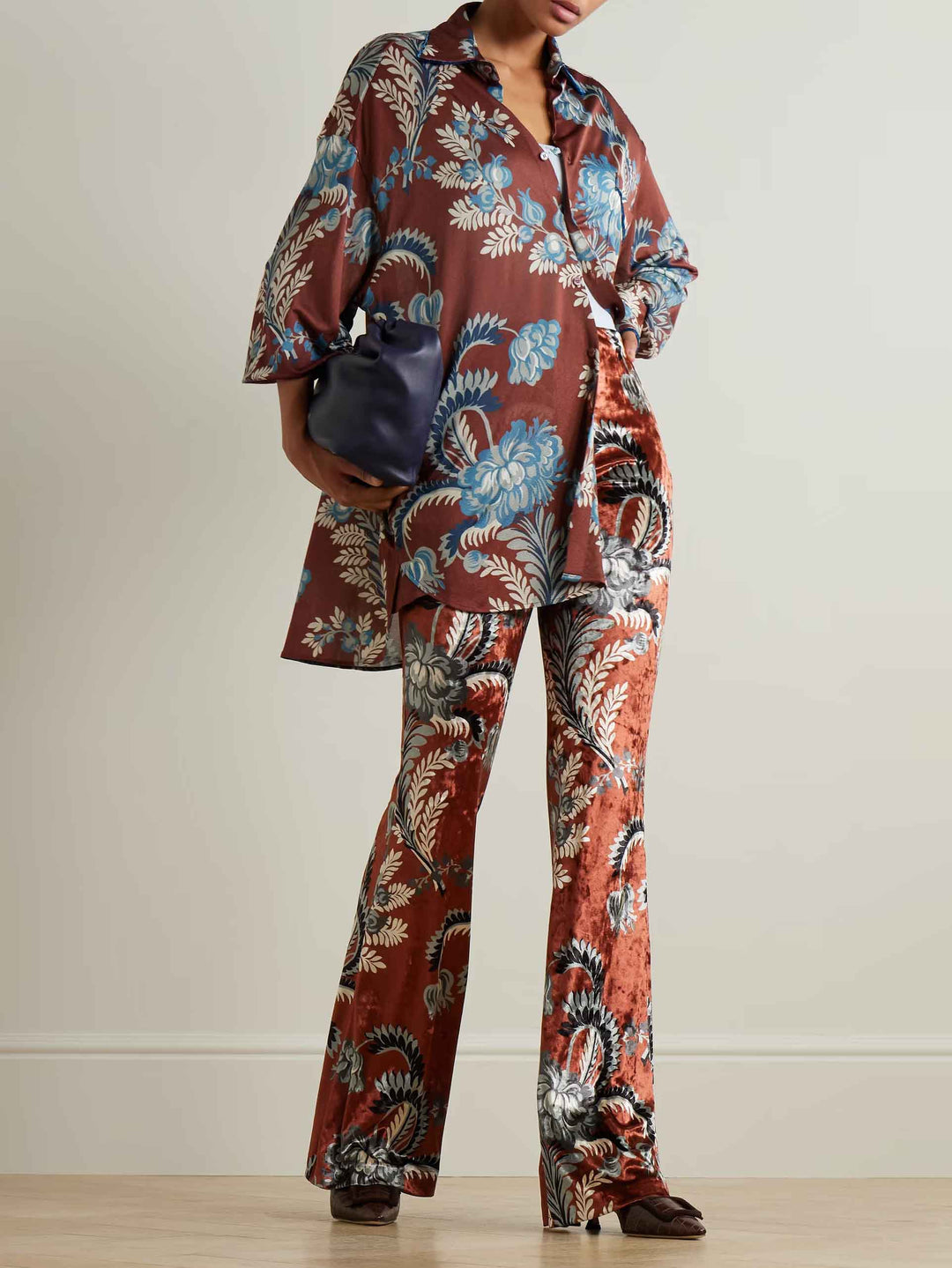 Exquisite Retro Folk Style Floral Print Long-sleeved Shirt