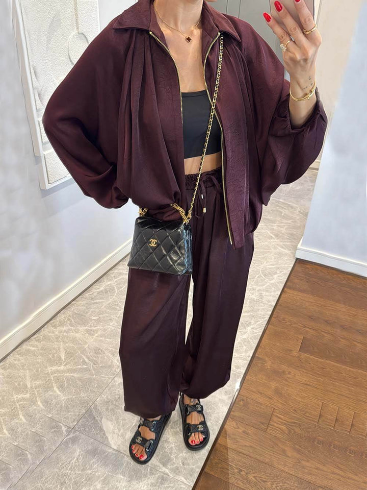 Elegant Satin Bomber Loose Bloomers Pants