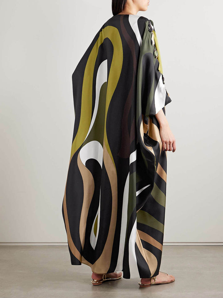 Casual Unique Printed Twill Patchwork Robe Dress