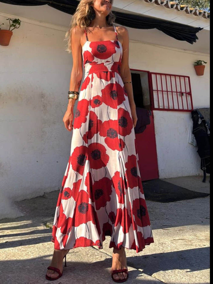 Unique Poppy Print A-Line Maxi Dress