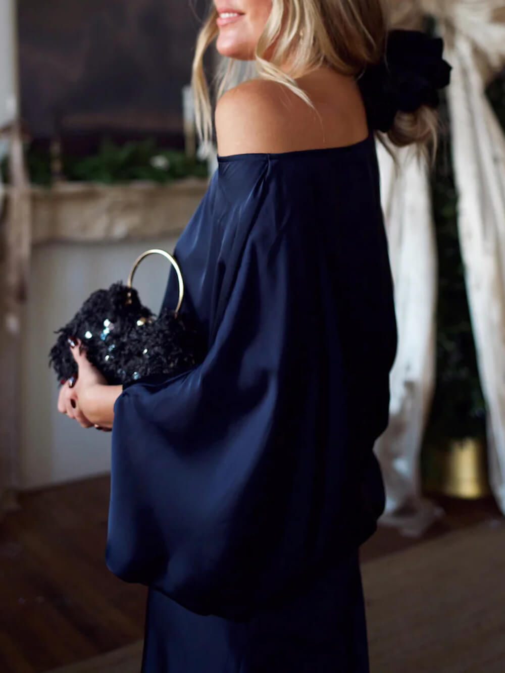 Exquisite Satin Off-Shoulder Loose Draped Blouse