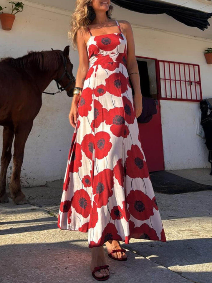 Unique Poppy Print A-Line Maxi Dress