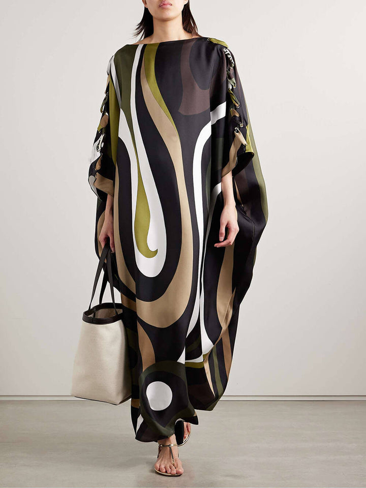 Casual Unique Printed Twill Patchwork Robe Dress