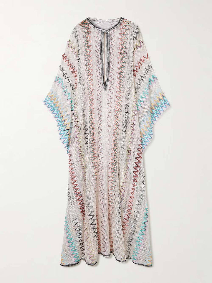 Casual Sequin Stripe Print Openwork Knit Maxi Dress