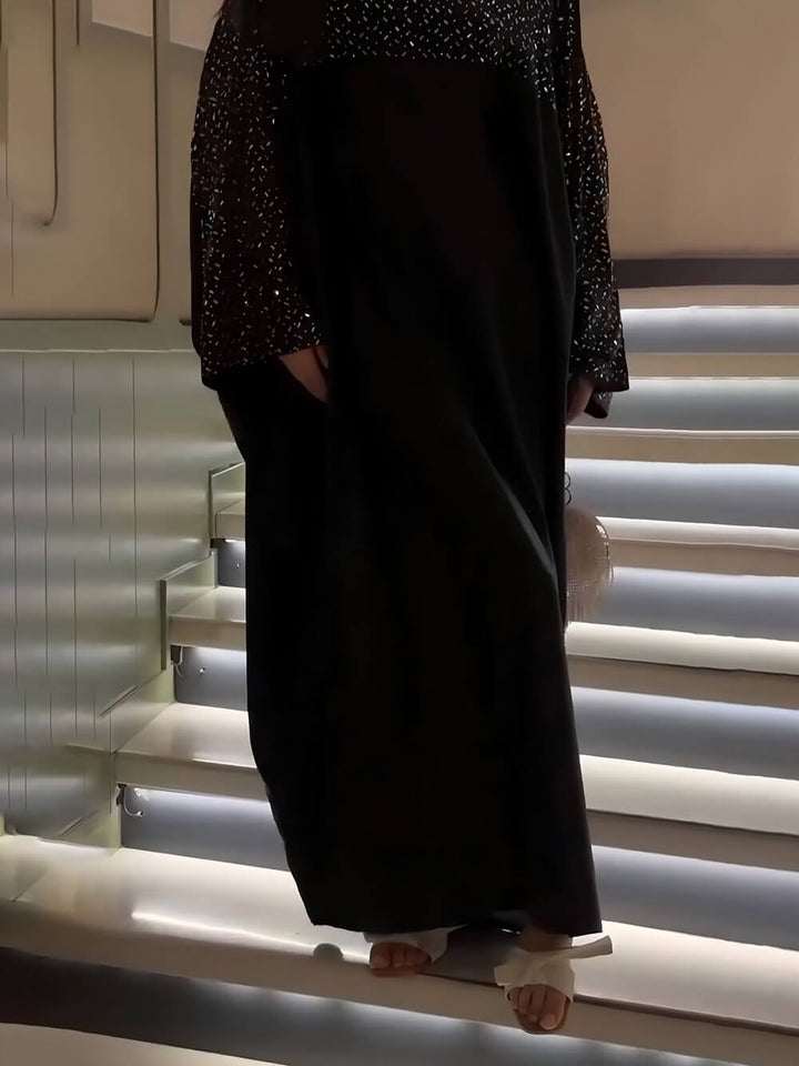 Exquisite Sequin-Panel Loose-Fit Maxi Dress