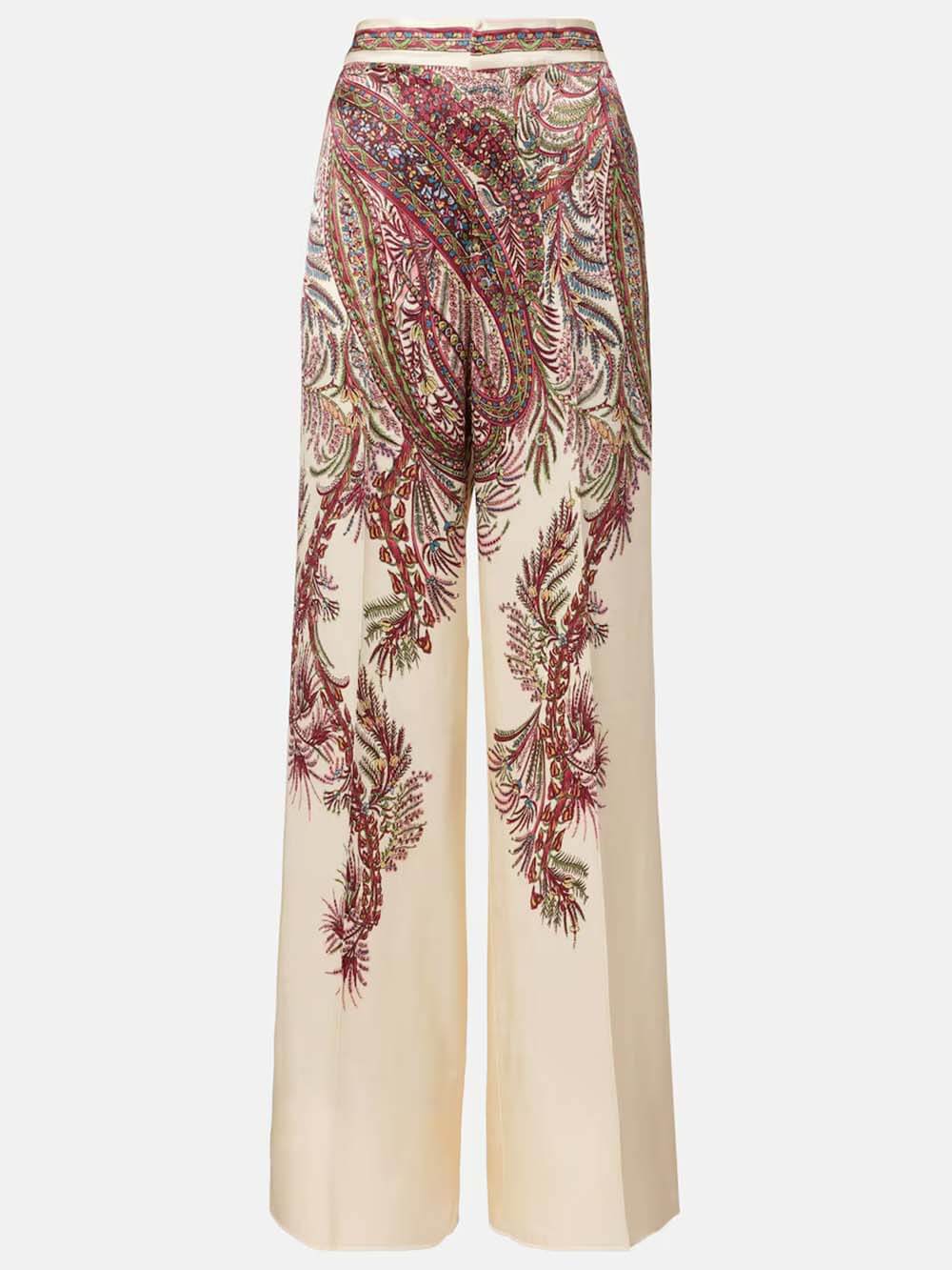 Exquisite Printed Satin Elastic Waist Loose Wide-Leg Pants