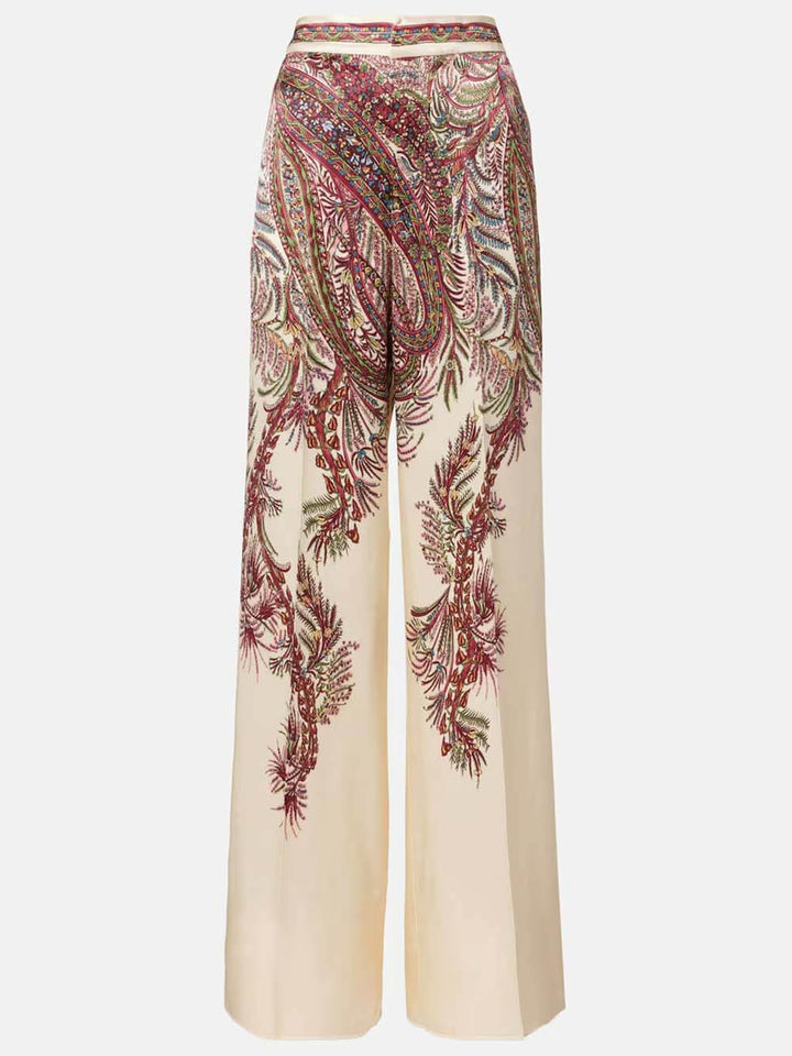 Exquisite Printed Satin Elastic Waist Loose Wide-Leg Pants