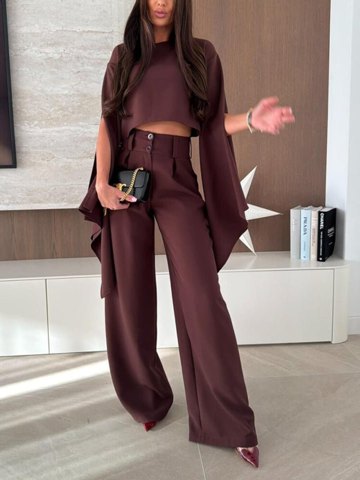 Exquisite Pleated High-Waist Pockets Straight-Leg Pants