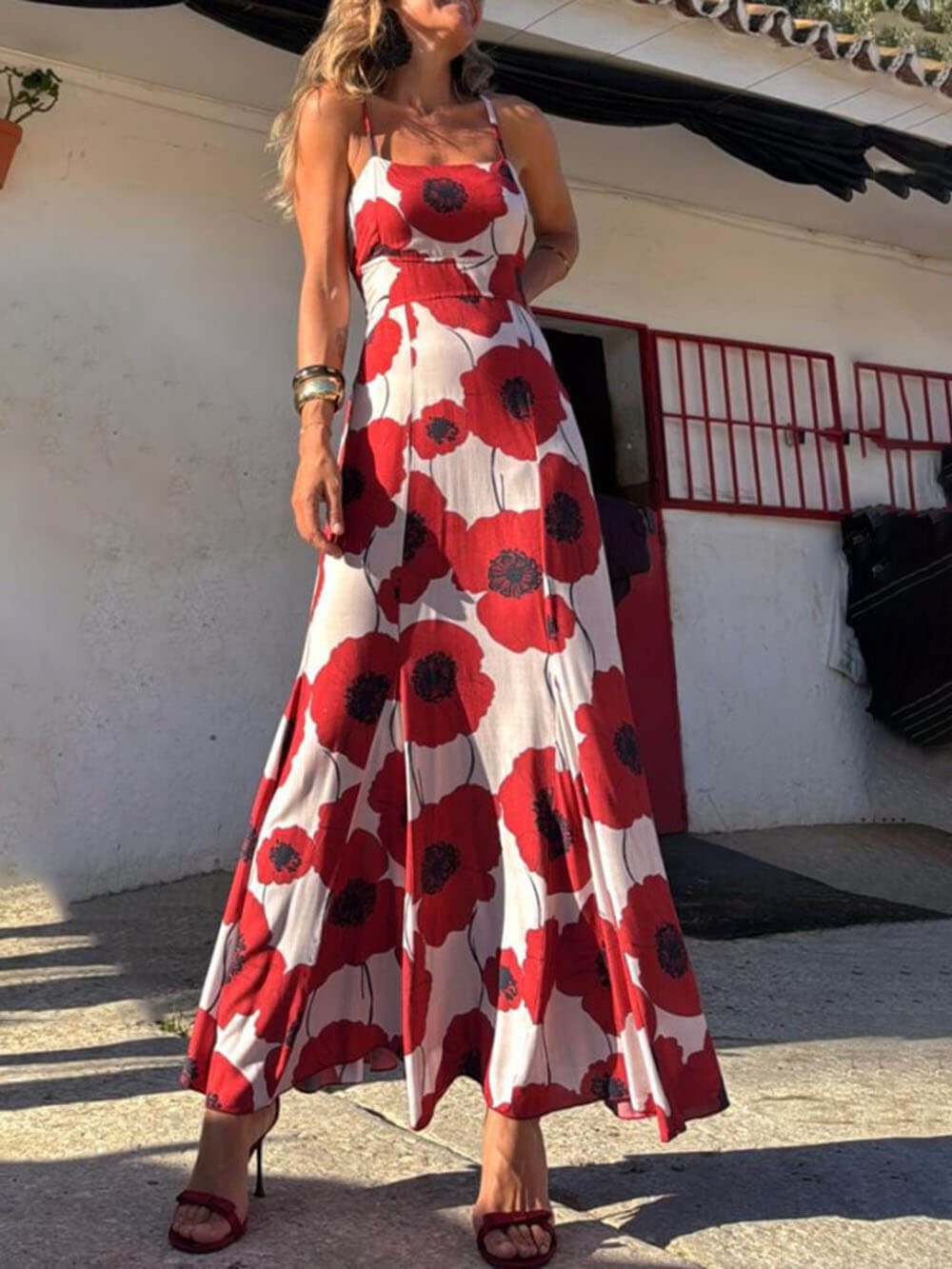 Unique Poppy Print A-Line Maxi Dress