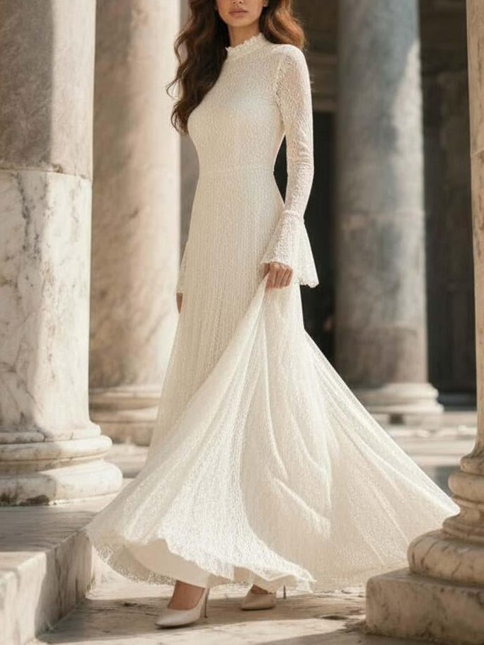 Elegant Lace Bell Sleeve Maxi Dress