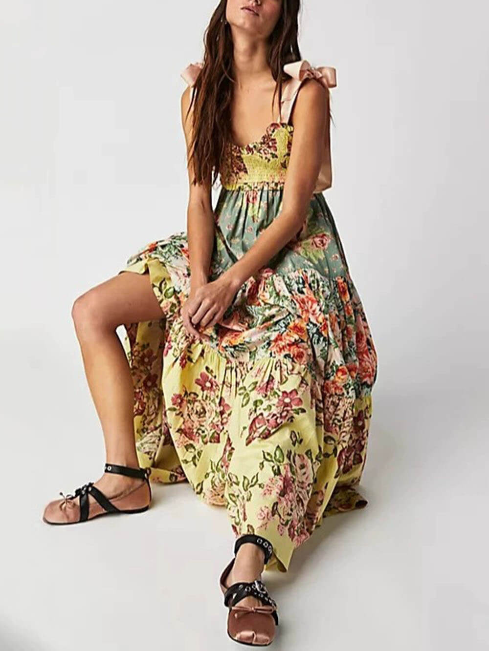 Classic French Fashion Floral Print Slip Dress