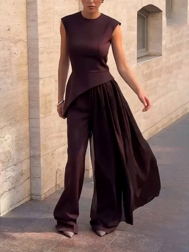 Elegant Asymmetrical Sleeveless Chiffon Cover Top