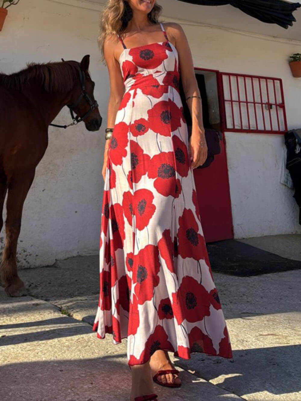 Unique Poppy Print A-Line Maxi Dress