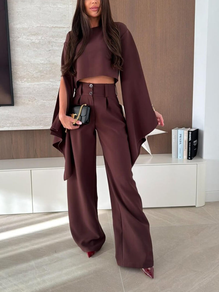 Exquisite Pleated High-Waist Pockets Straight-Leg Pants
