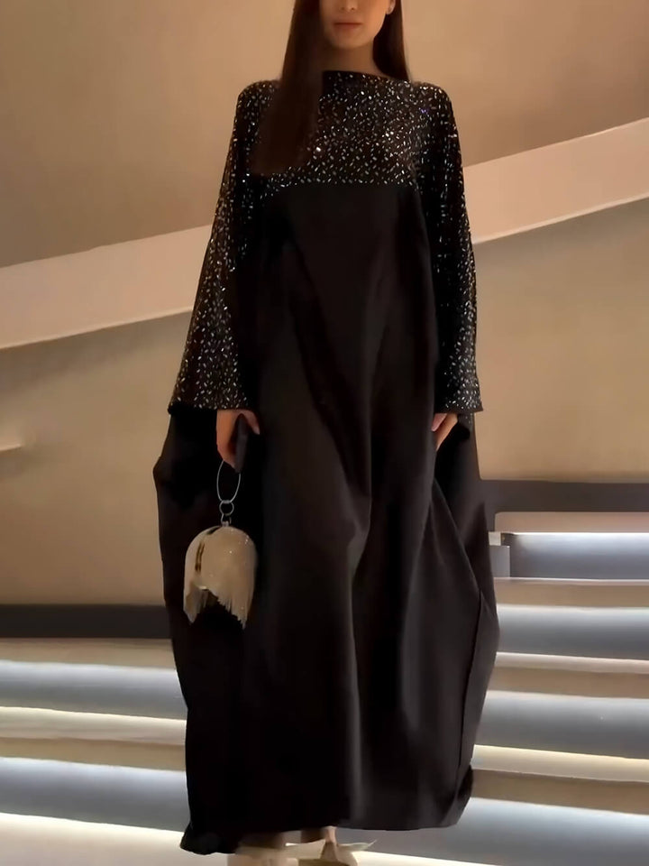 Exquisite Sequin-Panel Loose-Fit Maxi Dress