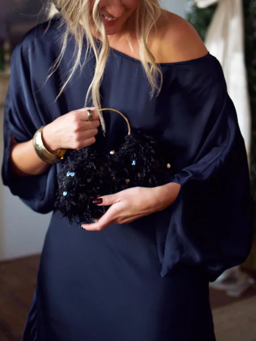 Exquisite Satin Off-Shoulder Loose Draped Blouse