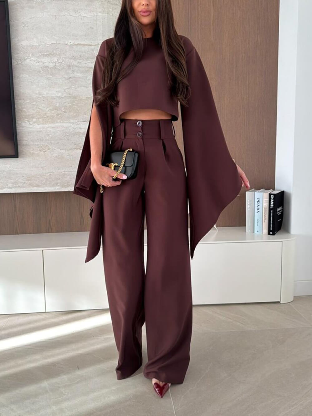 Exquisite Pleated High-Waist Pockets Straight-Leg Pants