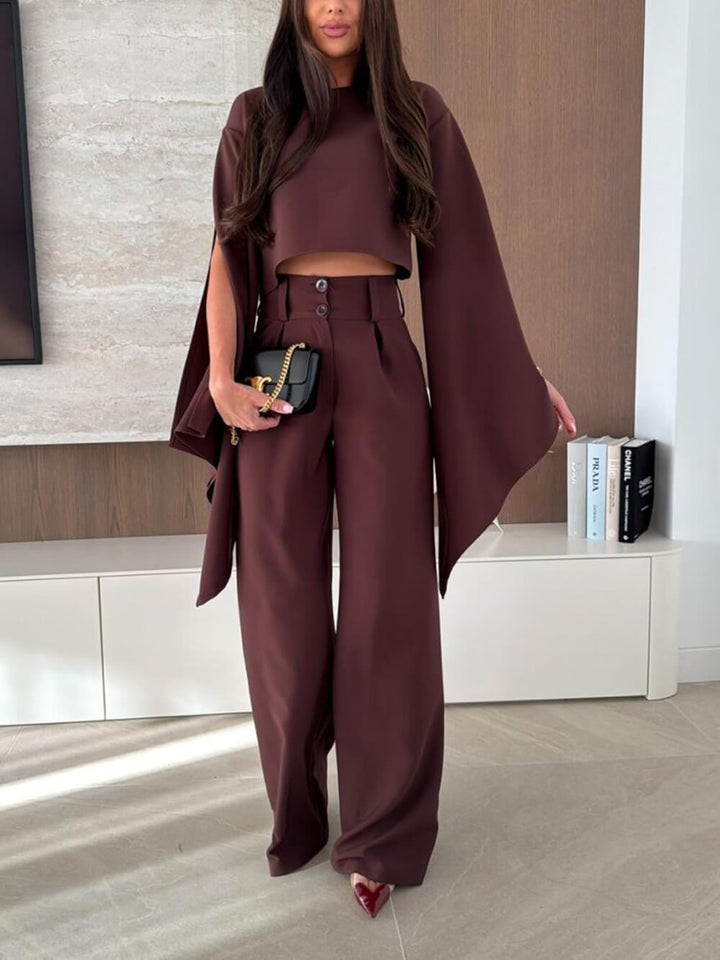 Exquisite Pleated High-Waist Pockets Straight-Leg Pants
