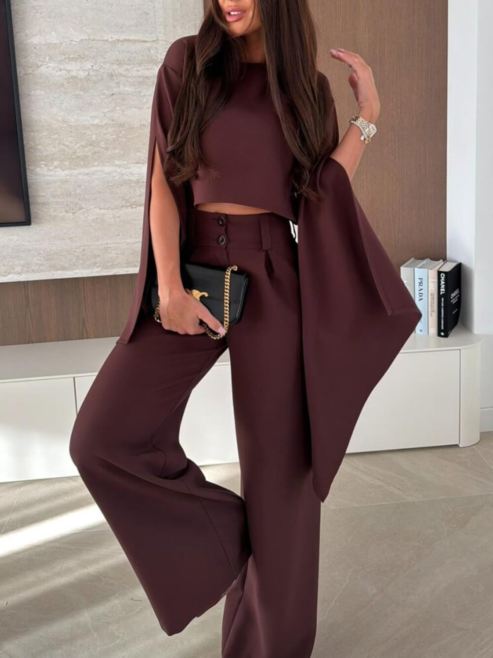 Exquisite Pleated High-Waist Pockets Straight-Leg Pants