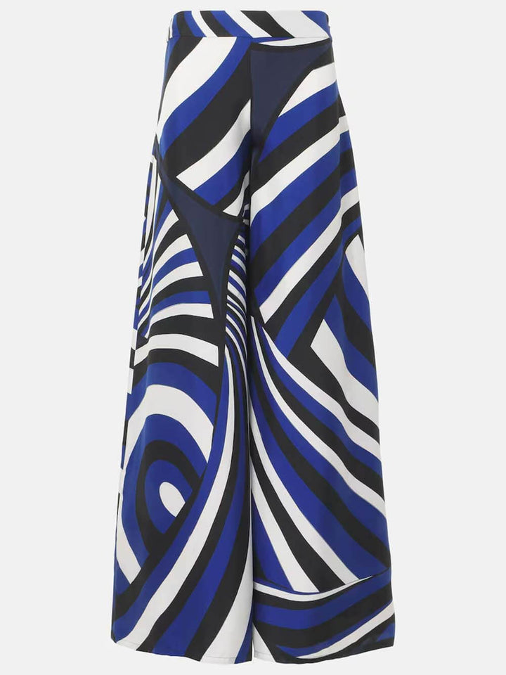 Unique Rainbow Print Satin Loose Top & Elastic Waist Wide-Leg Pants Set