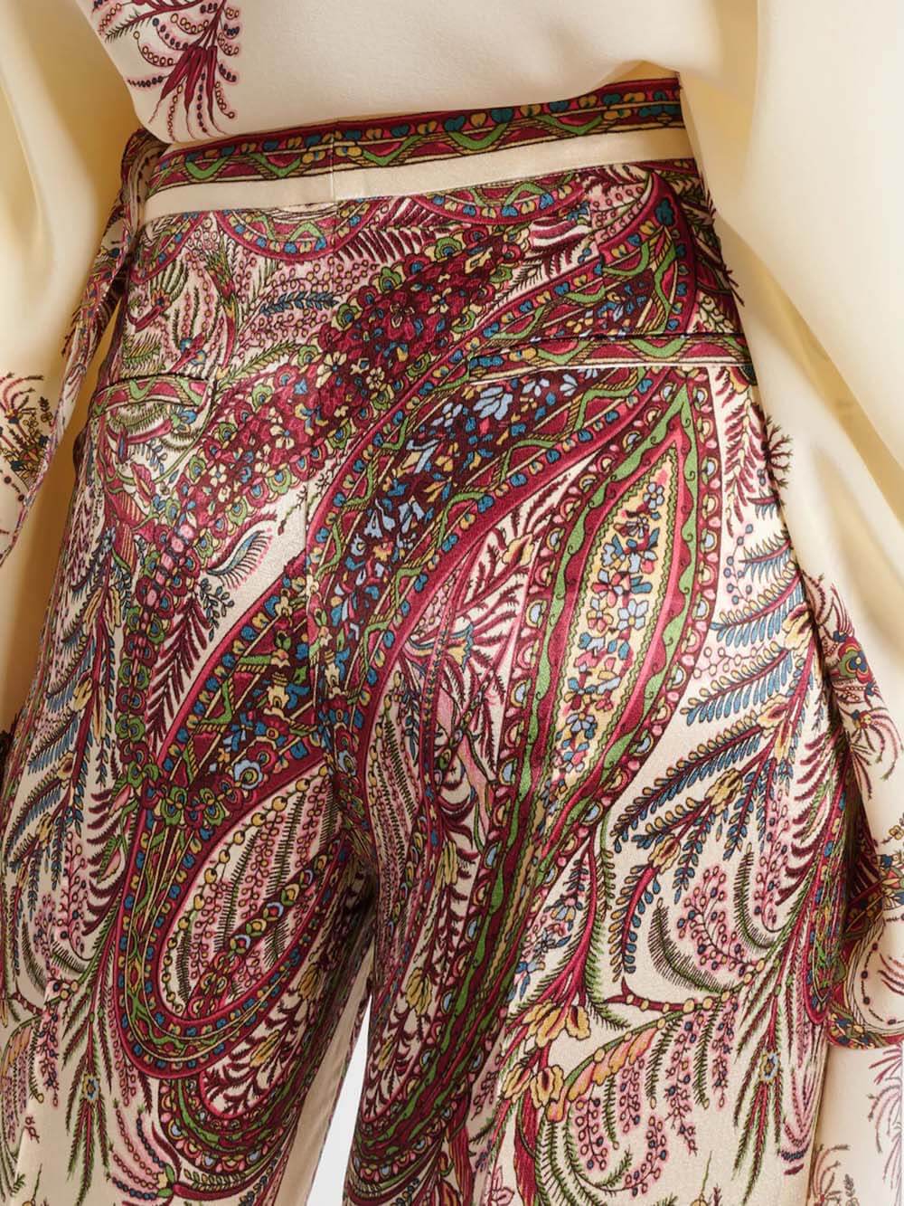 Exquisite Printed Satin Elastic Waist Loose Wide-Leg Pants