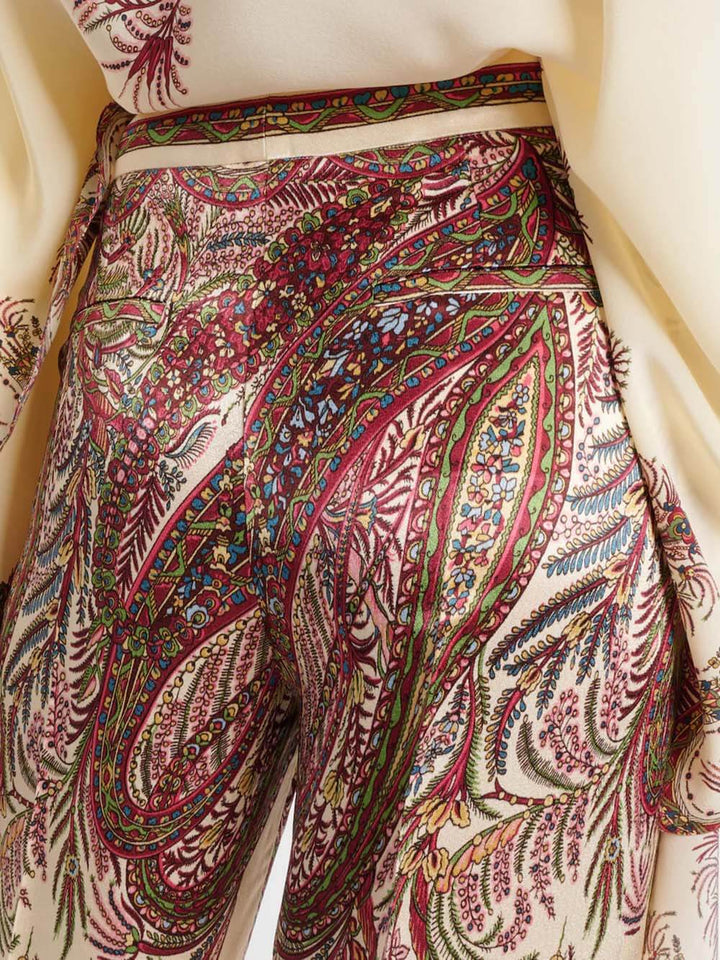 Exquisite Printed Satin Elastic Waist Loose Wide-Leg Pants