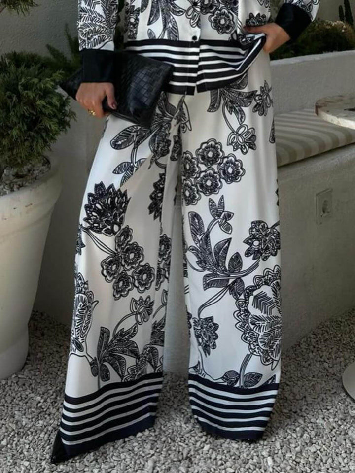 Unique And Elegant Contrast Color Flowers Print Elastic Waist Pocketed Pants