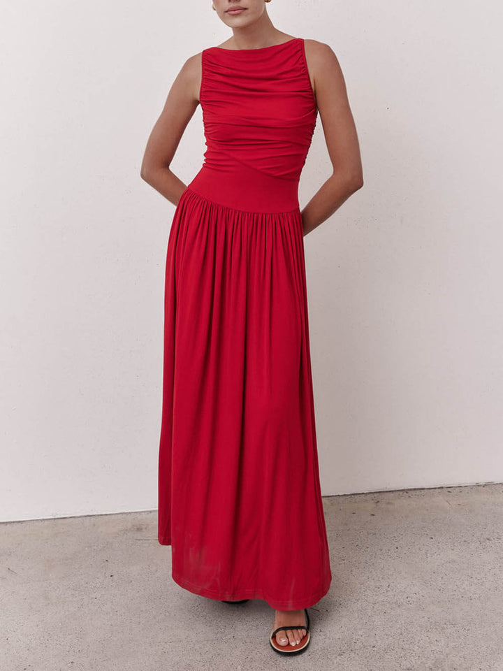 Elegant Pleated Sleeveless Maxi Dress