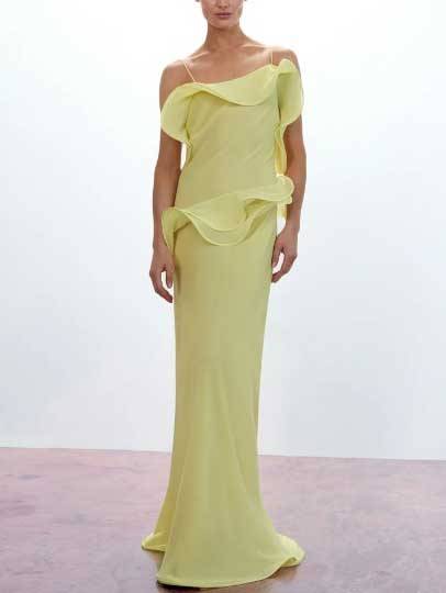 Playful Curled Hem Slim Fit Maxi Dress
