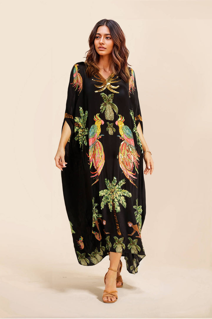 Unique Drop Shoulder Sleeve Coconut Tree Printed Dress