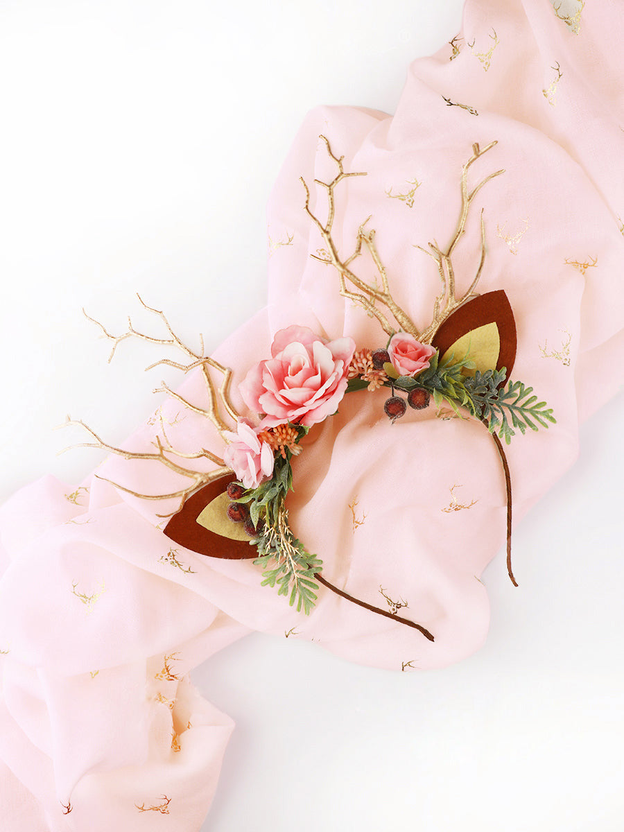 Pink Forest Christmas Reindeer Headband