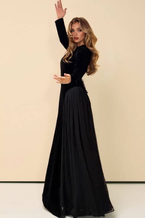 Velvet High-waisted A- Line Maxi Dress