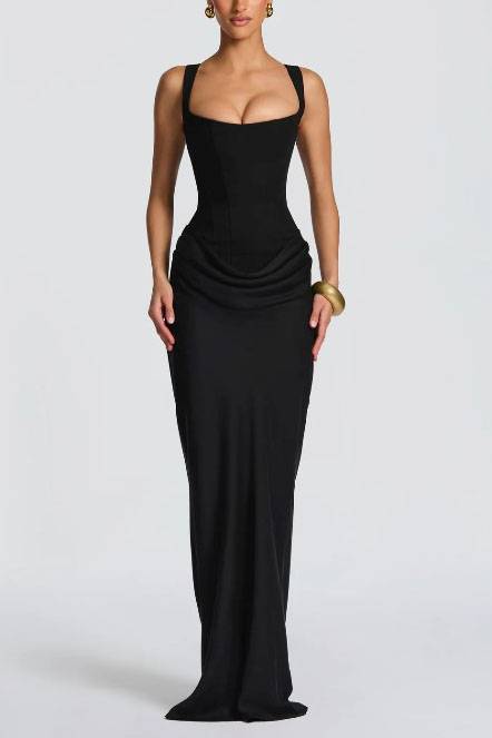 Sling Slim Fit Pleated Maxi Dress