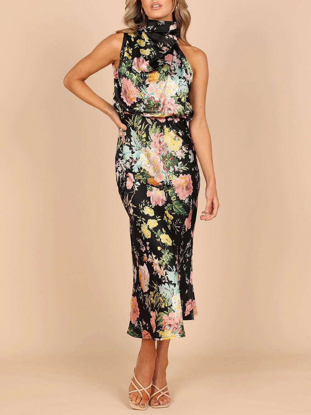 Rochie maxi cu talie elastica cu decolteu floral