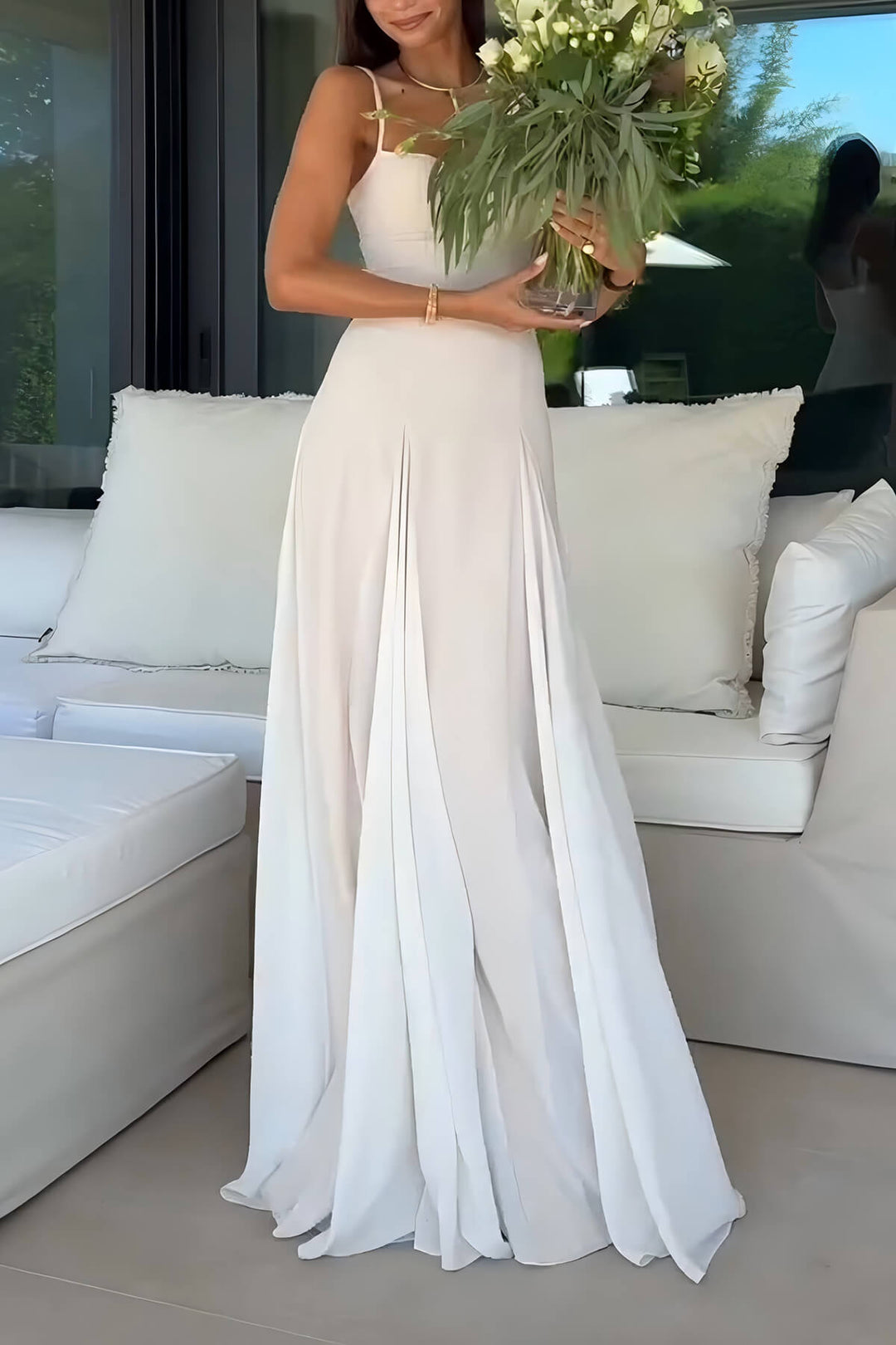 Abito maxi slip a trapezio in tulle con pannelli eleganti