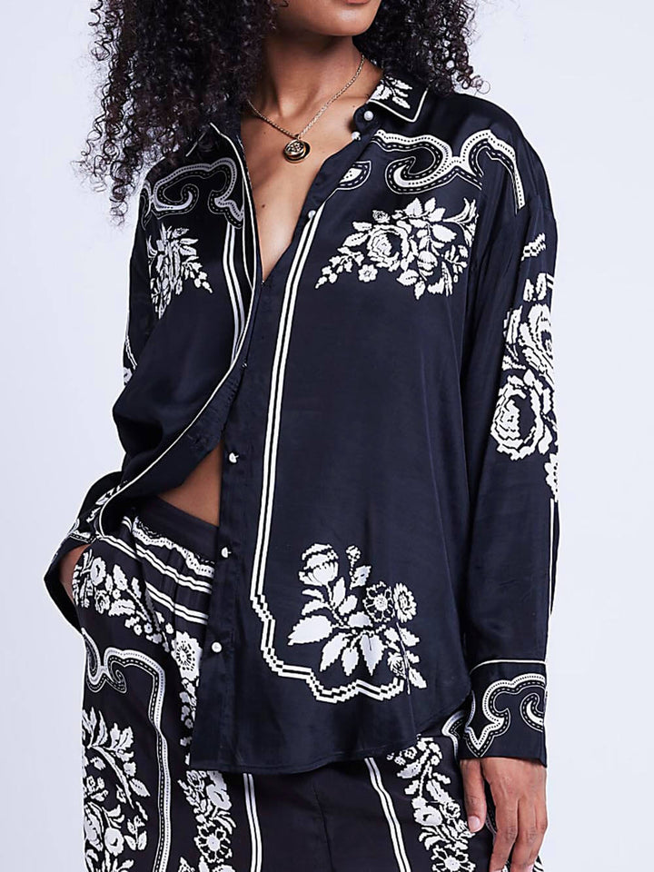 Μοναδικό Western Floral print Oversized φαρδύ πουκάμισο