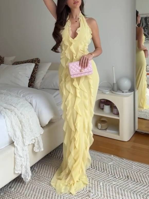 V-neck Ruffle Maxi Dress