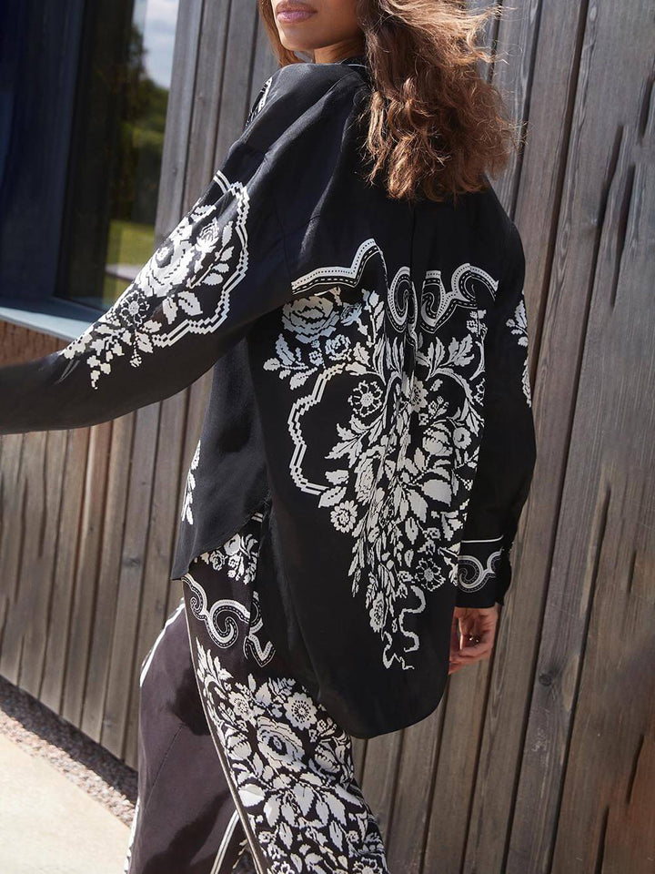 Μοναδικό Western Floral print Oversized φαρδύ πουκάμισο