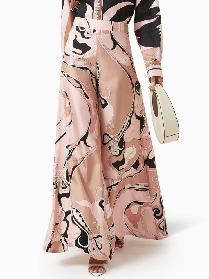 Unique Abstract Floral Print Wide-leg Pants