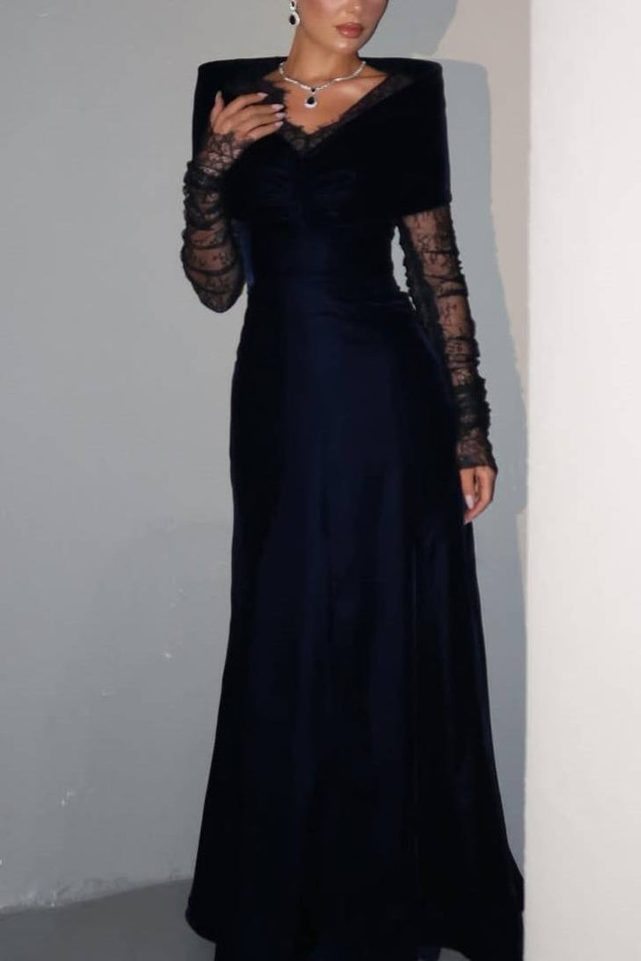Velvet Splicing Lace Maxi Dress
