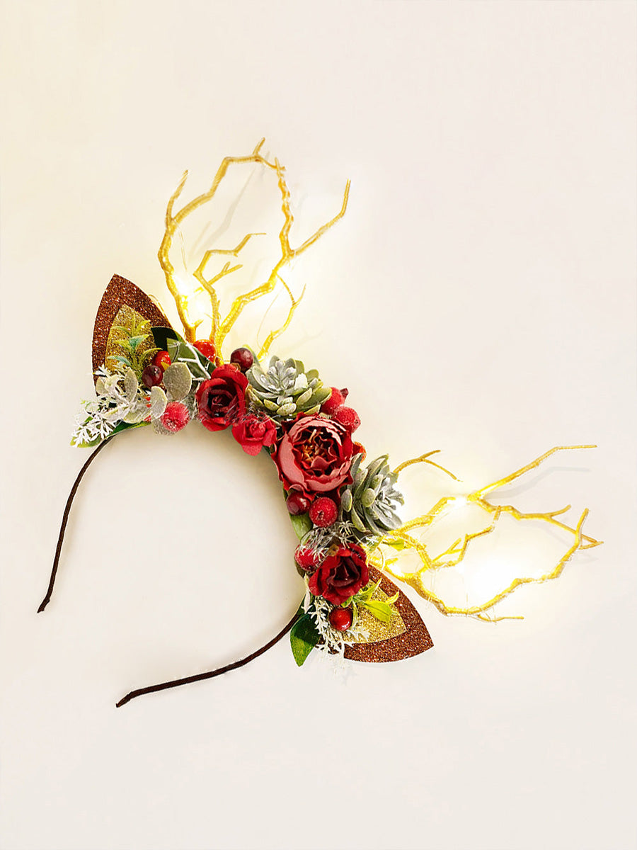 Rose Antler Christmas Reneer Pannband