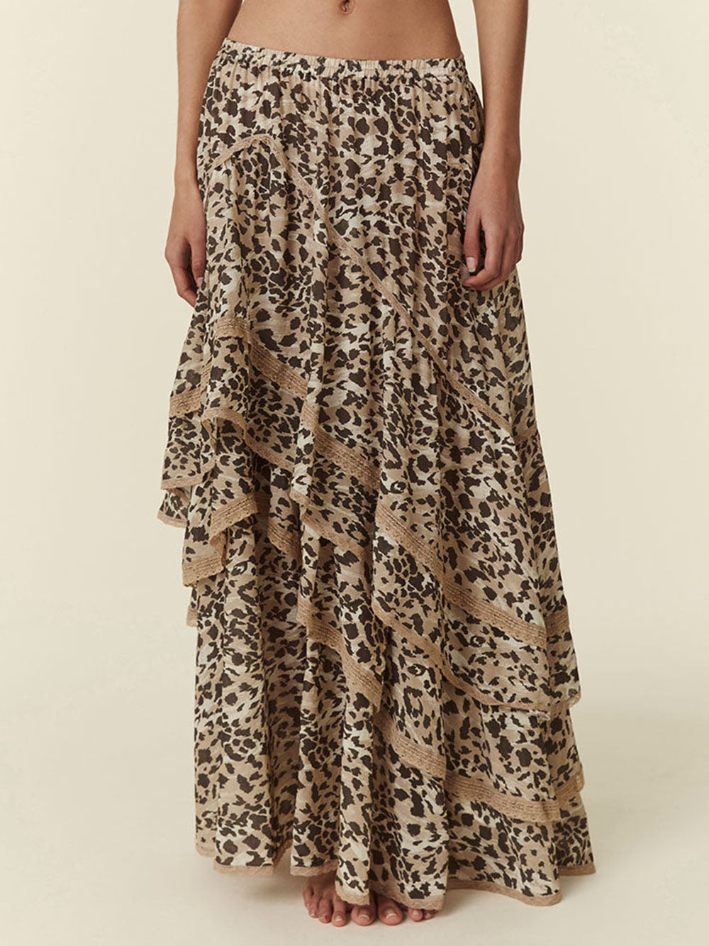 Vintage Leopard Print Ruffled Maxi Skirt